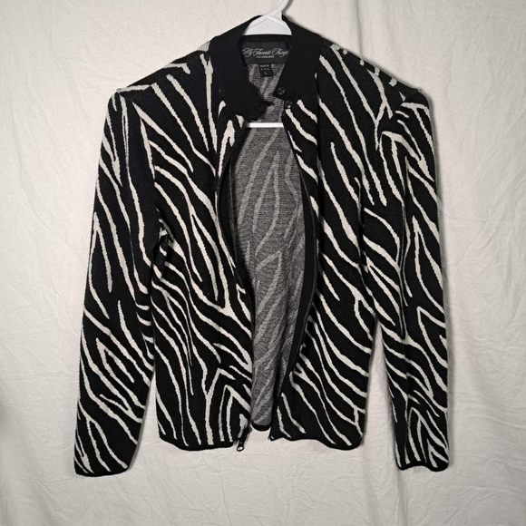 🧡Colleen Lopez My Favorite Things Zebra Striped Zip Up Sweater - Picture 1 of 5